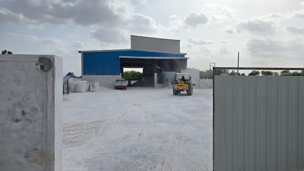 Facility entrance with bulk bags and loader